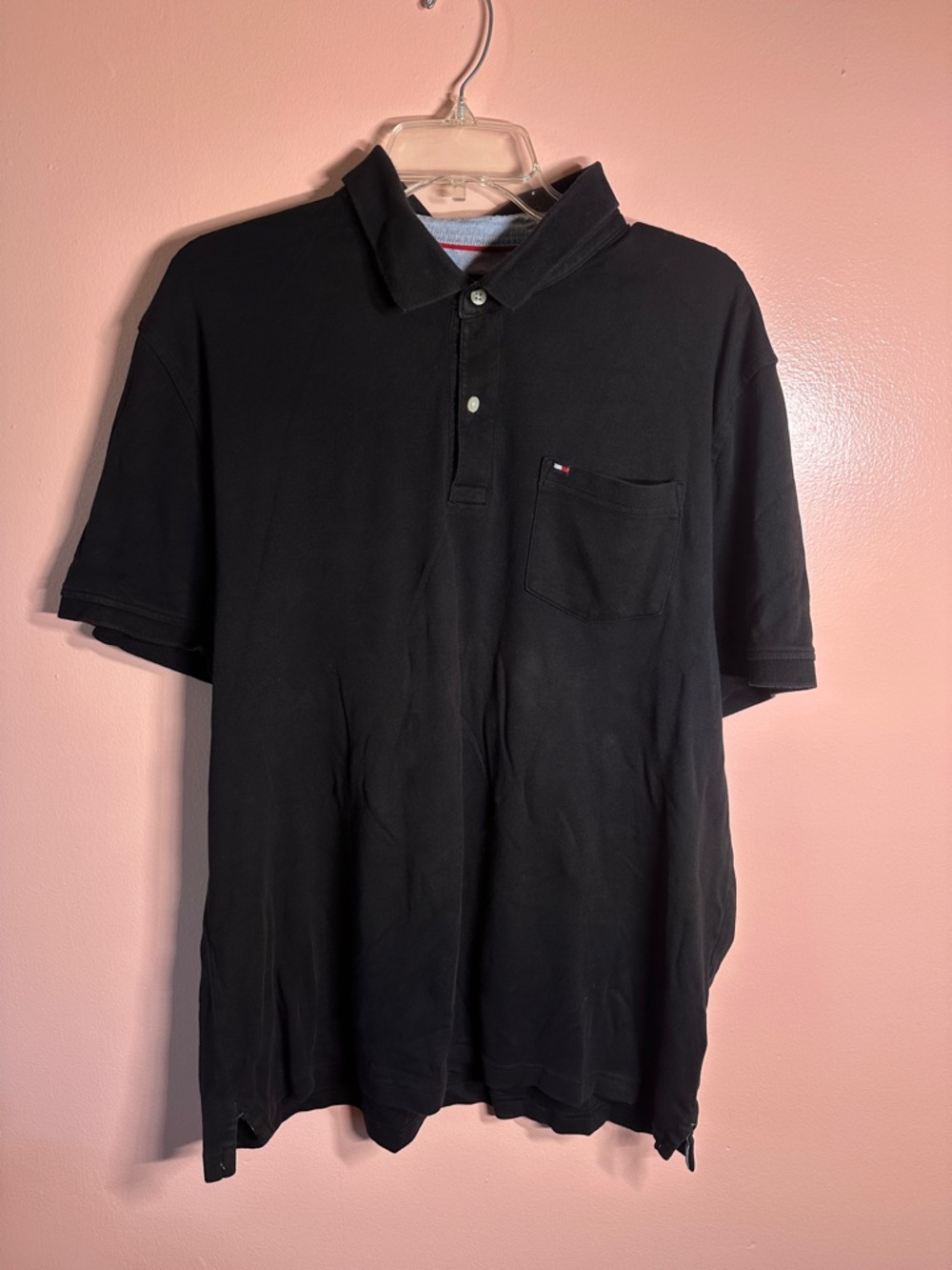 100% Cotton Tommy Hilfiger Black Men's Short-Sleeve Polo with Chest Pocket